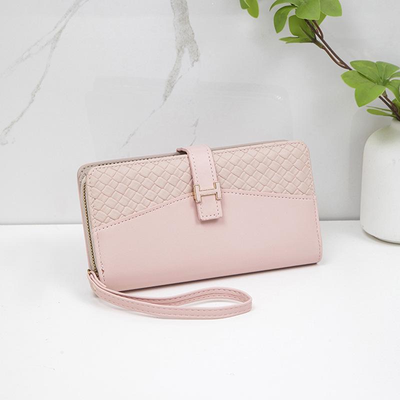 Женский минималистичный кошелек-трифолд Модный и функциональный длинный клатч на молнии и кнопке с множеством отделений для карт 19X3X10 розовый 1190₽