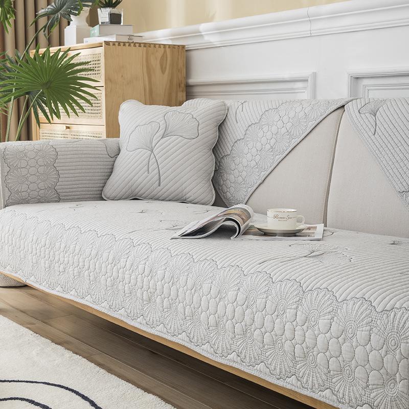 Sofa Cushion Four Seasons Universal Non-Slip Fabric Pure Cotton Simple Modern Seat Cushion Cotton Solid Wood Sofa Cover Towel Cover Cloth