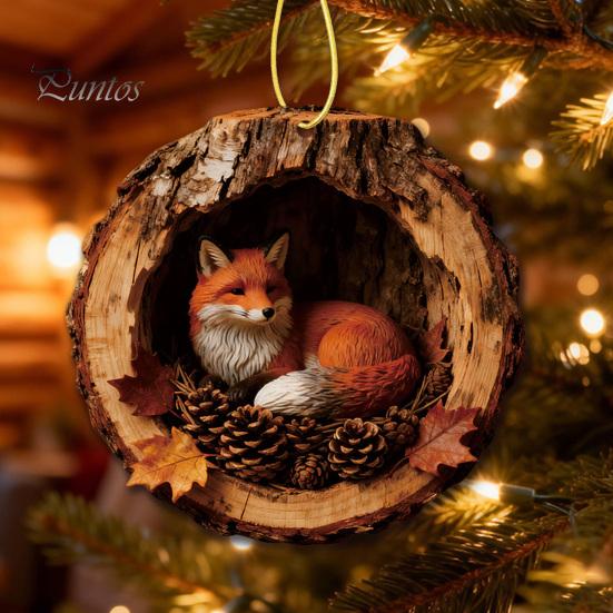 Festive Atmosphere Decorations Forest Animal Ornament, 2D Flat Woodland Acrylic Christmas Home Party Hanging Supplies Decoration for Tree, Holiday