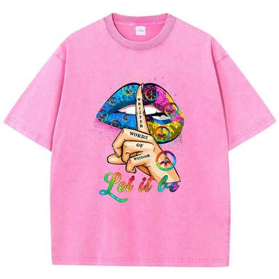 Summer Women Cotton Washed T-Shirt Let It Be Whisper Words Of Wisdom Print Tee Shirt Fashion Oversize Female Clothes