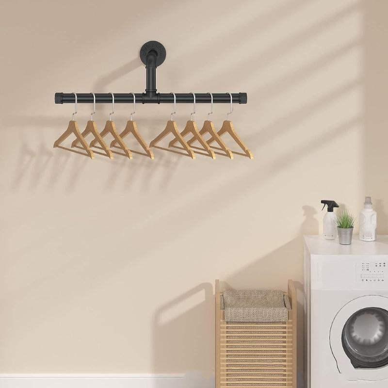 Sturdy Metal Wall Mounted Clothes Rack Easy Install Vertical Storage For Coat Accessories