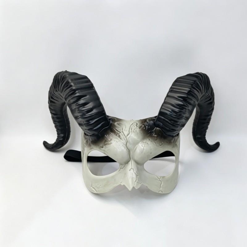 Halloween Goat Horn Half Face Mask With Distressed Crack Effect Costume Party Cosplay