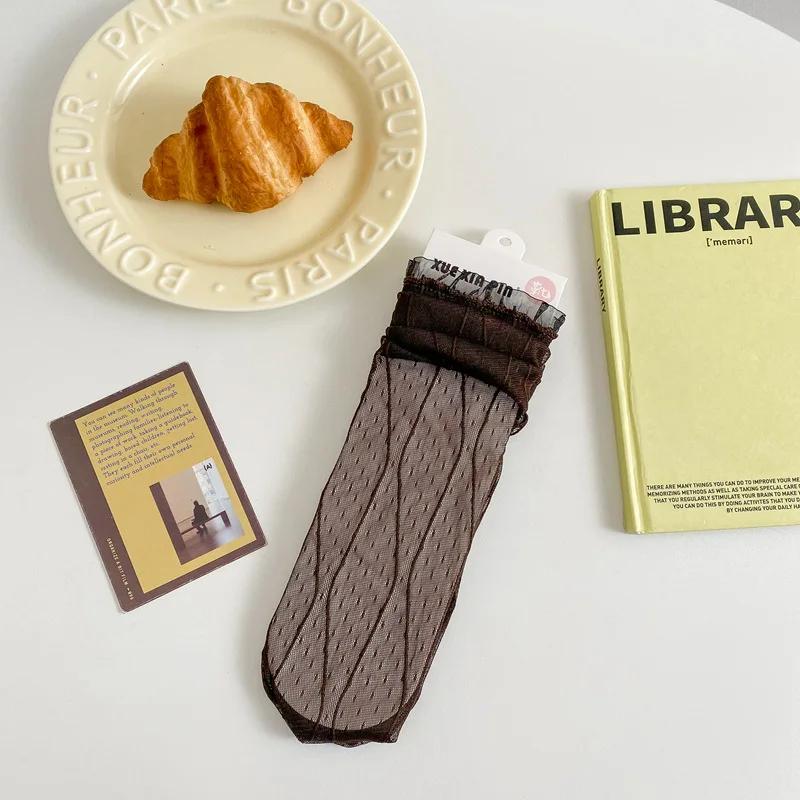 

Носки с оборками женские летние ультратонкие прозрачные однотонные свободные длинные носки JK Lolita Sweet Girls милые сетчатые кружевные носки EUR 34-39 кофейный