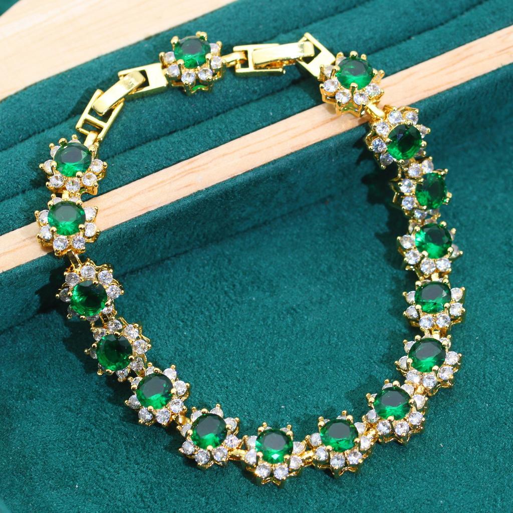 Europe and The United States Set Micro-green Jewelry Anti Allergic Zircon Necklace Earrings Earrings Ring Jewelry Set