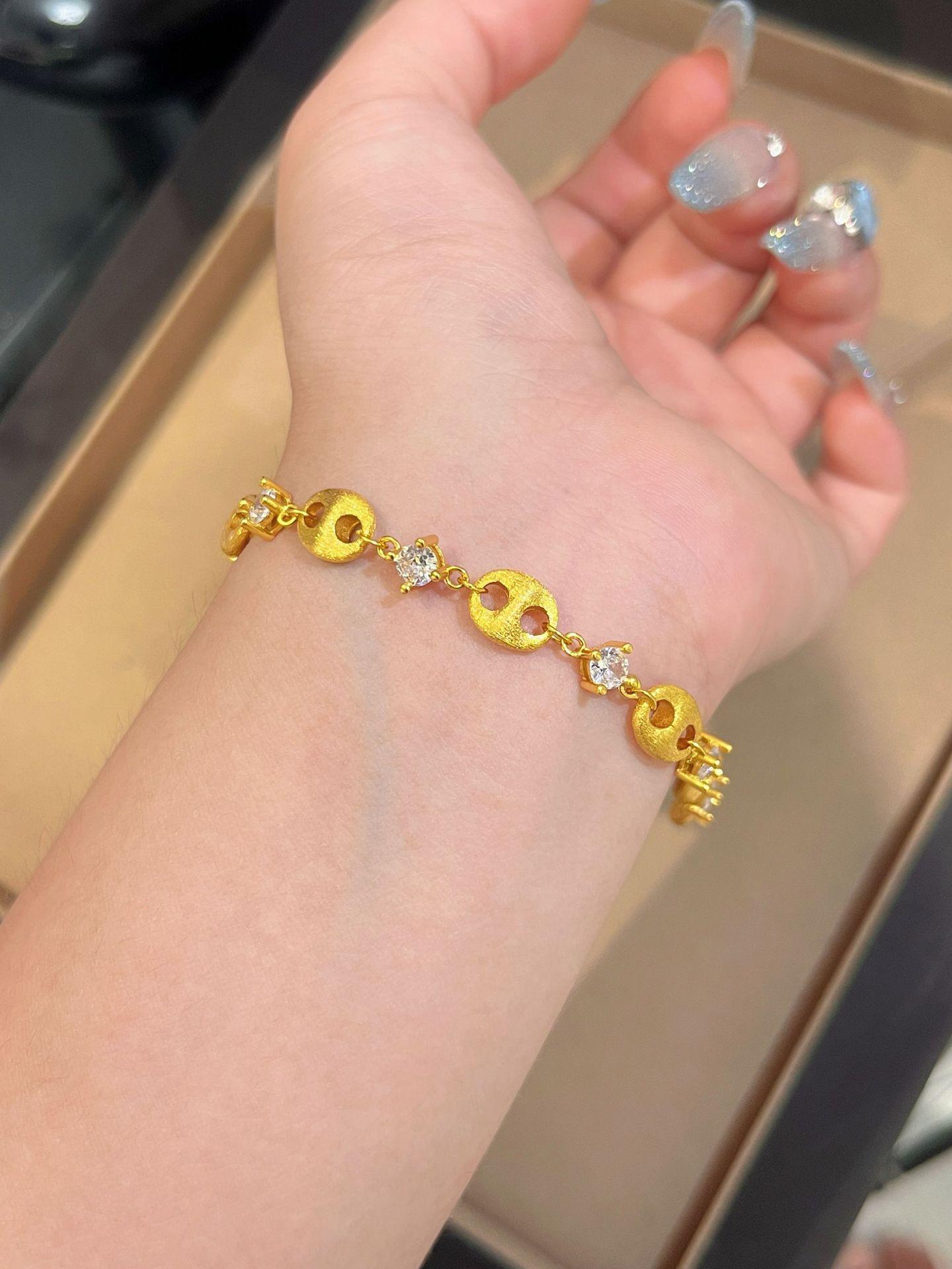 

French Retro Brushed Pig Nose Point Drill Full Circle Can Pull Bracelet, Advanced Light Luxury Design Sense Simple Jewelry