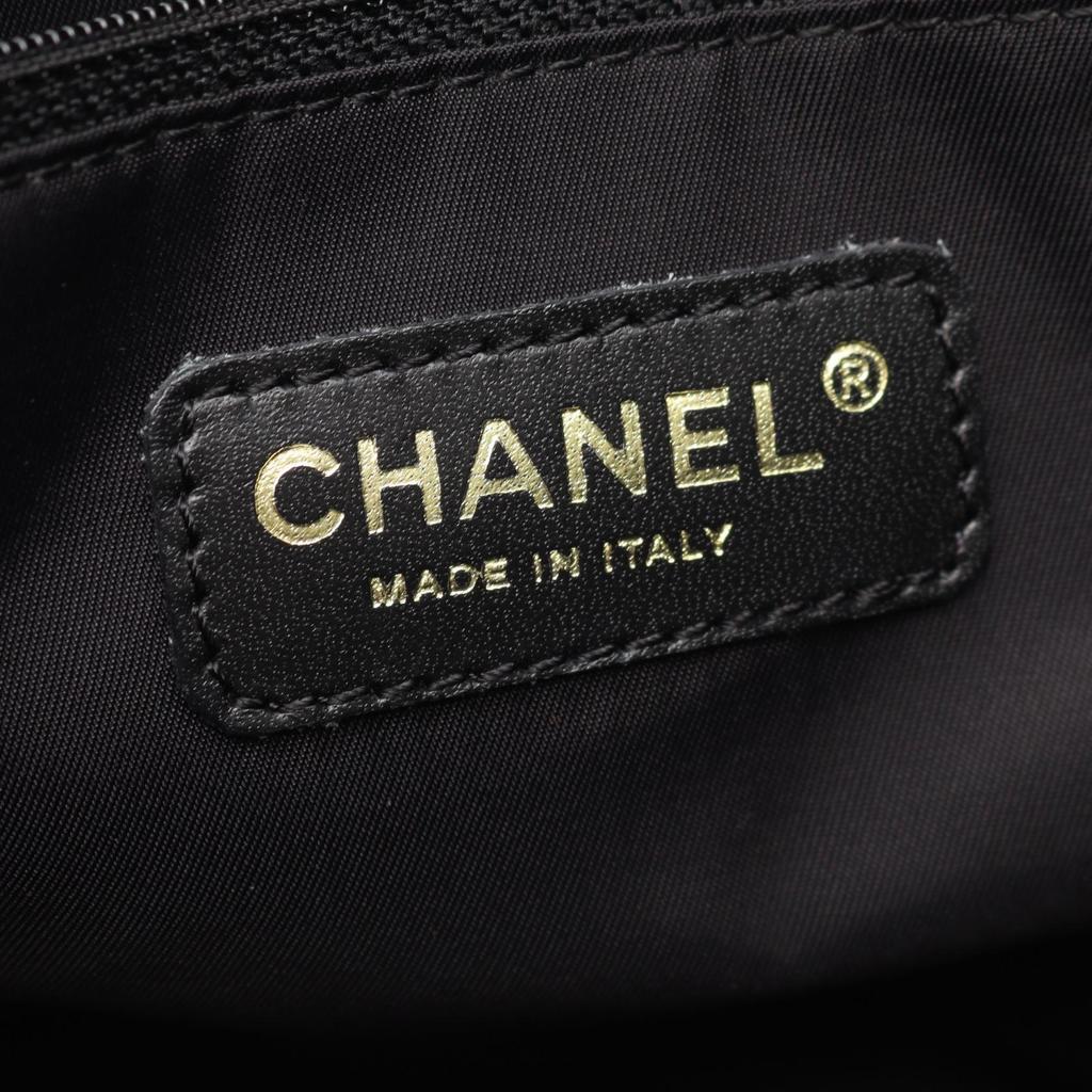 Used CHANEL New Travel Line MM Tote Bag A15991 Leather Nylon Canvas Black Used Women
