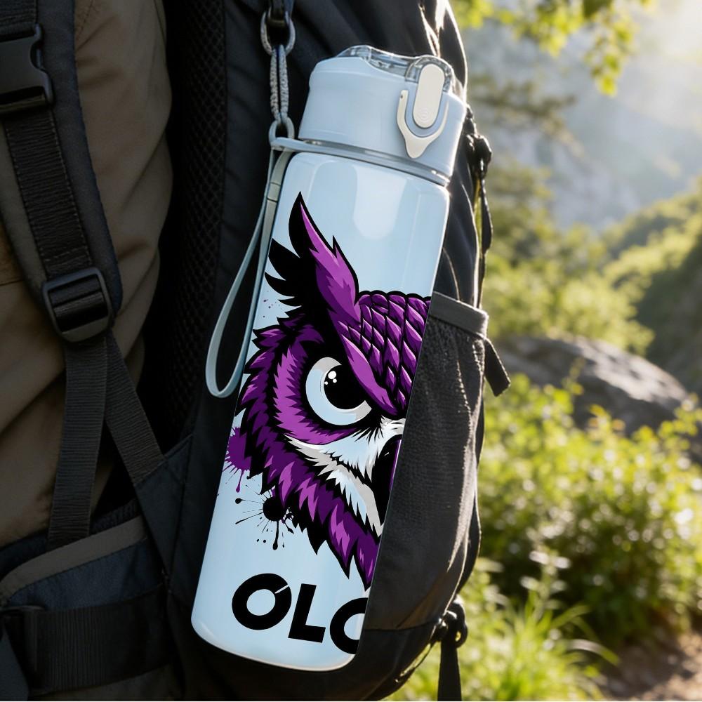 1PC Cool Dark Owl Graphic Print 750ml Color Plastic Sports Water Bottle Leakproof Flip Straw Lid Suitable for Sports Office Home Use