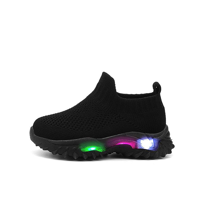 

Kids LED Light Sneakers Spring New Knit Slip on Shoes Non Slip Soft Sole Lightweight Casual Walking Shoes for Boys and Girls 21 чорний