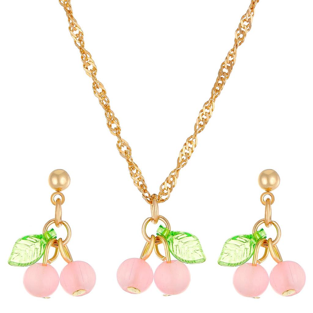 Cherry Red Cross-Border Necklace & Earrings Set: Light Luxury Niche Design, Elegant Clavicle Chain, Exquisite Accessories for Women