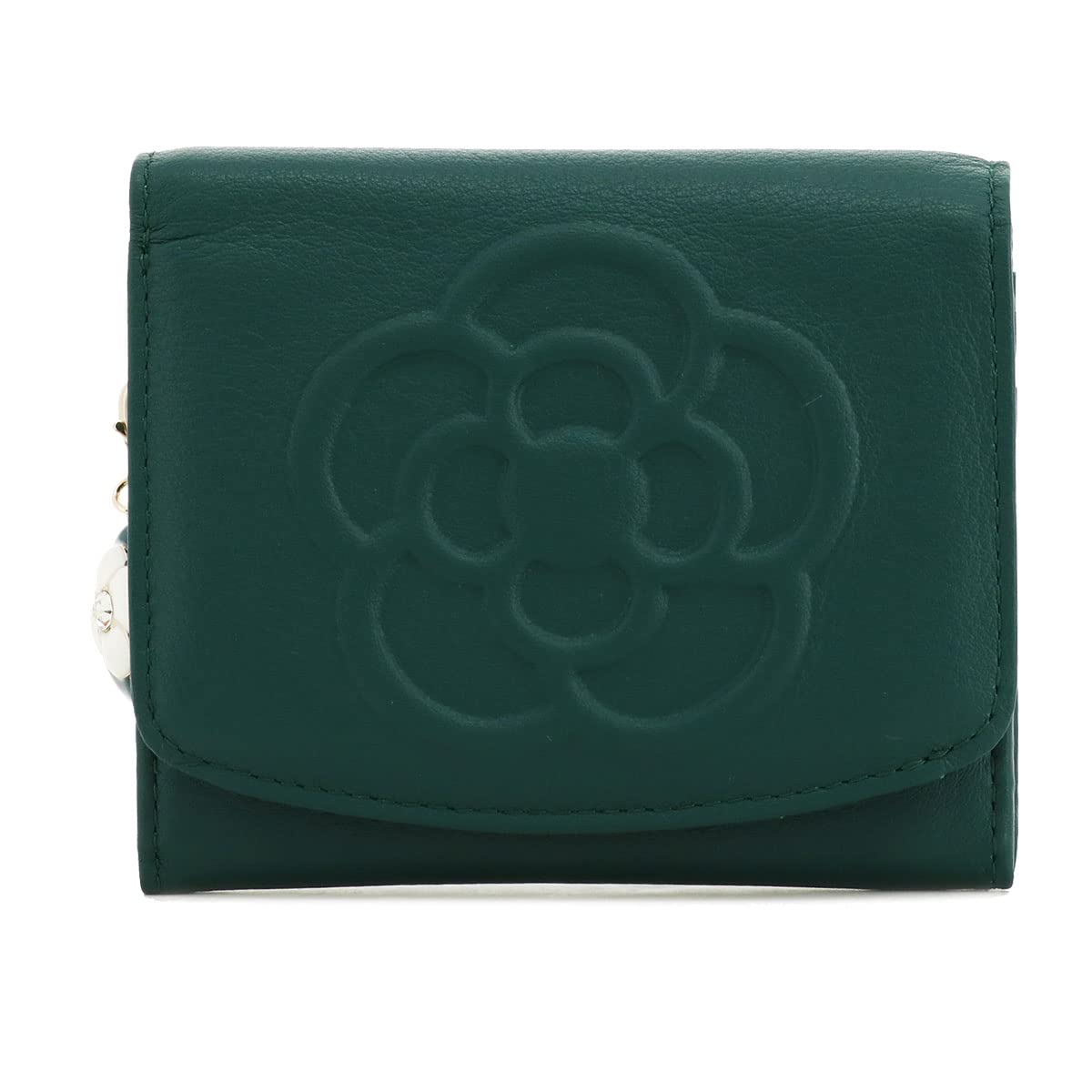 

Bifold Wallet Mini Wallet Waffle 185435 Genuine Leather Embossed Camellia Deep Green [Craysus] Women s [70]