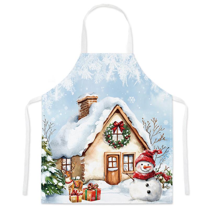

1PC Cartoon Print Cotton Blend Santa Claus Waterproof Christmas Stain-Resistant Kitchen Adjustable Party Breathable 68x55cm