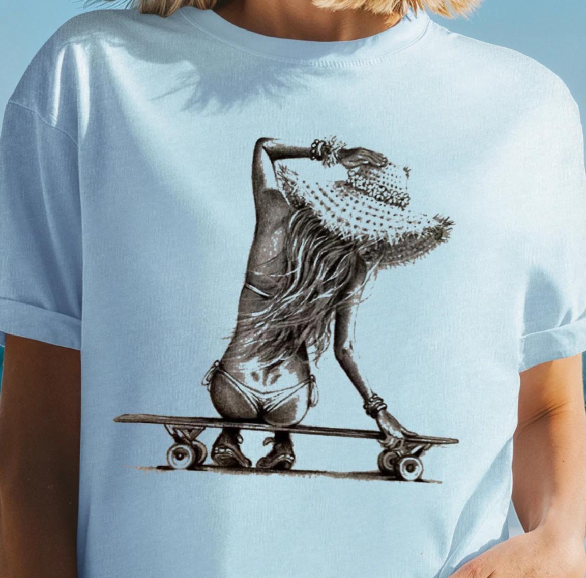 Retro Skateboard T-shirt, Skate Board Girl Tee, Skater Enthusiast Shirt 2XL