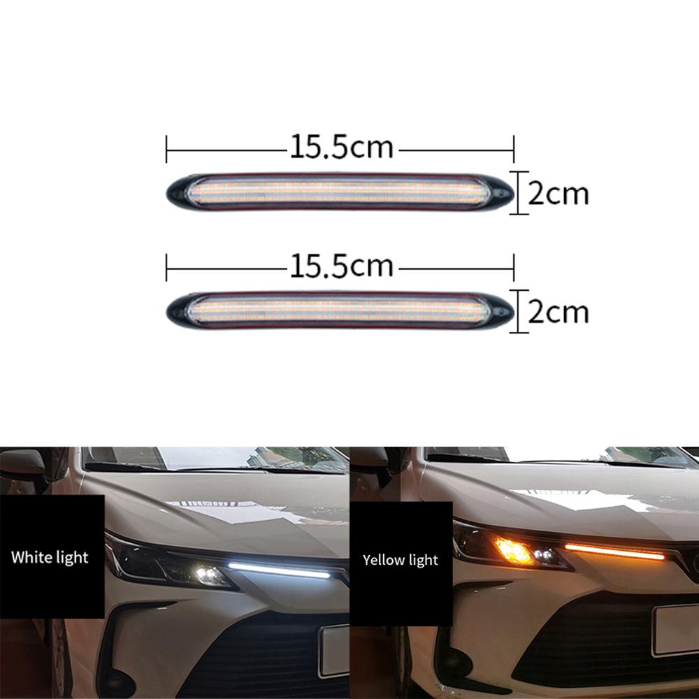 Car DRL Daytime Running Strip Headlight Ambient Decoration Turn Signal Lights Sequential Yellow Flow White Day Lamp Accessories