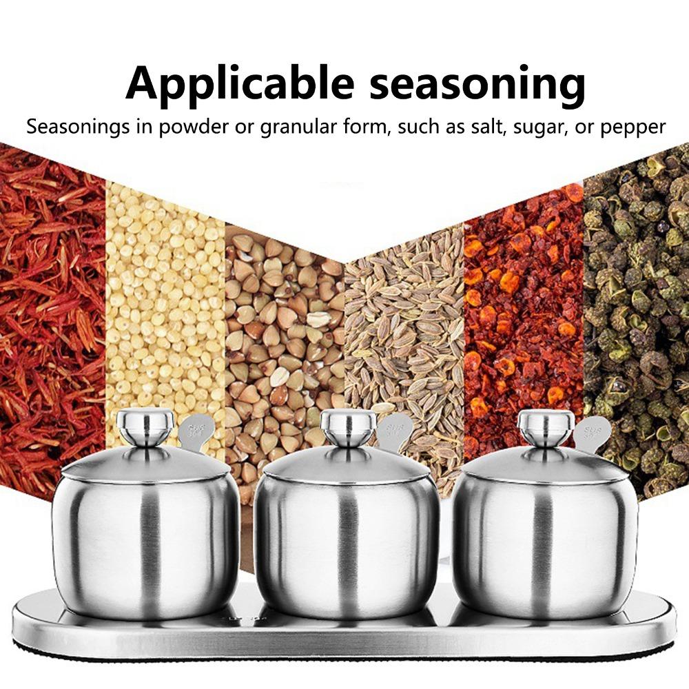 304 Stainless Steel Seasoning Pot Set 300ml With Lid Spice Jar Set With Serving Spoons With Non-slip Base