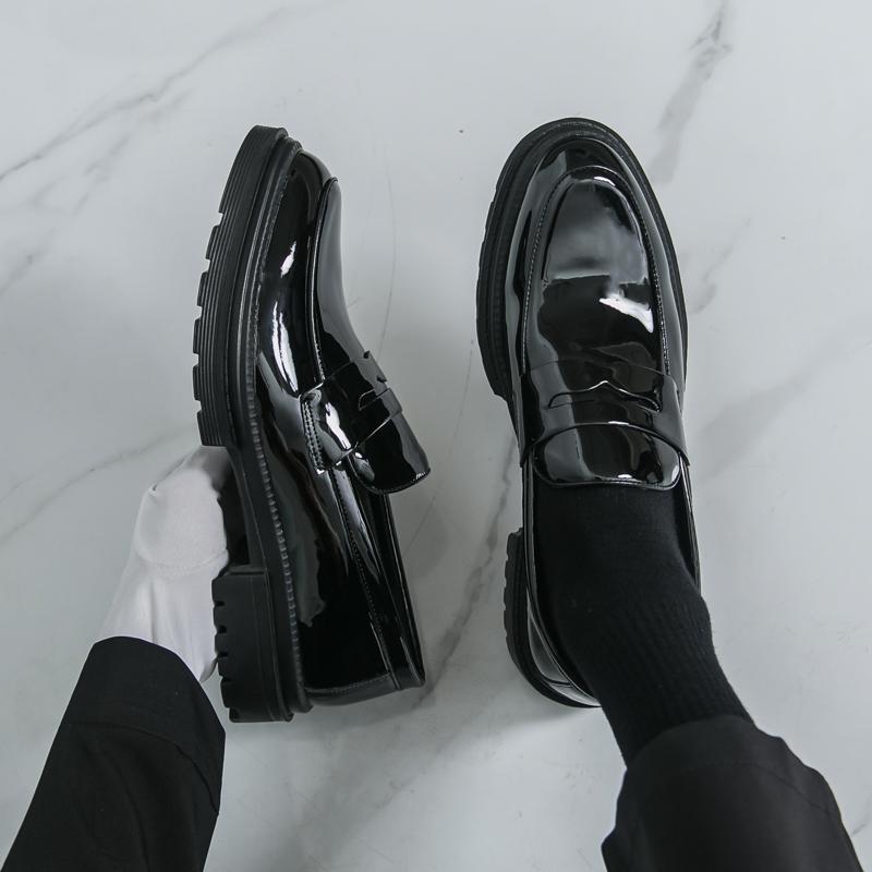 Ανδρικά Μοκασίνια Μαύρα Λευκά Πλατφόρμα Ύψους Δερμάτινα Παπούτσια Χοντρή Σόλα Επίσημα Επαγγελματικά Παπούτσια Γάμου Χορού Μεγάλο Μέγεθος