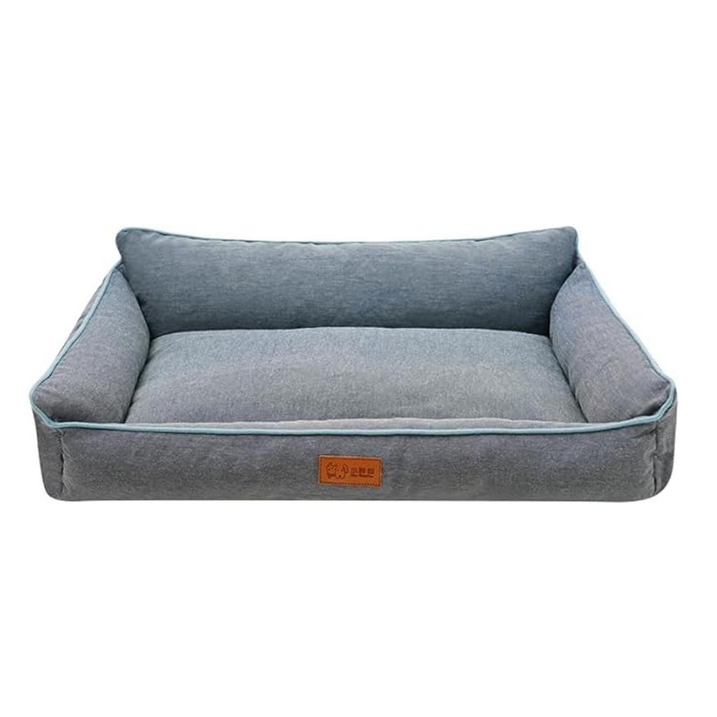 Plush Pet Bed With Bolster , Gray Sofa , Pet Bed With Piping , Cushioned Lounger