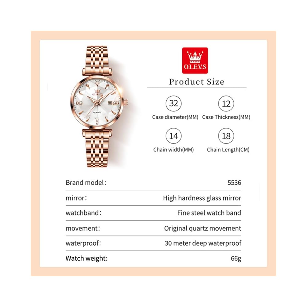 OLEVS Dress Watch Women's Simple Rose Gold Stainless Steel Waterproof Quartz Date Display Diamond Small Size Analog Blue White Green Red Yellow Dial