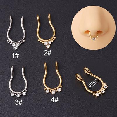 1pc Surgical Steel C Clip On Nose Fake Piercing Septum Rings Hoop CZ Non-Pierced Fake Nose Ring for Women Men Body Jewelry