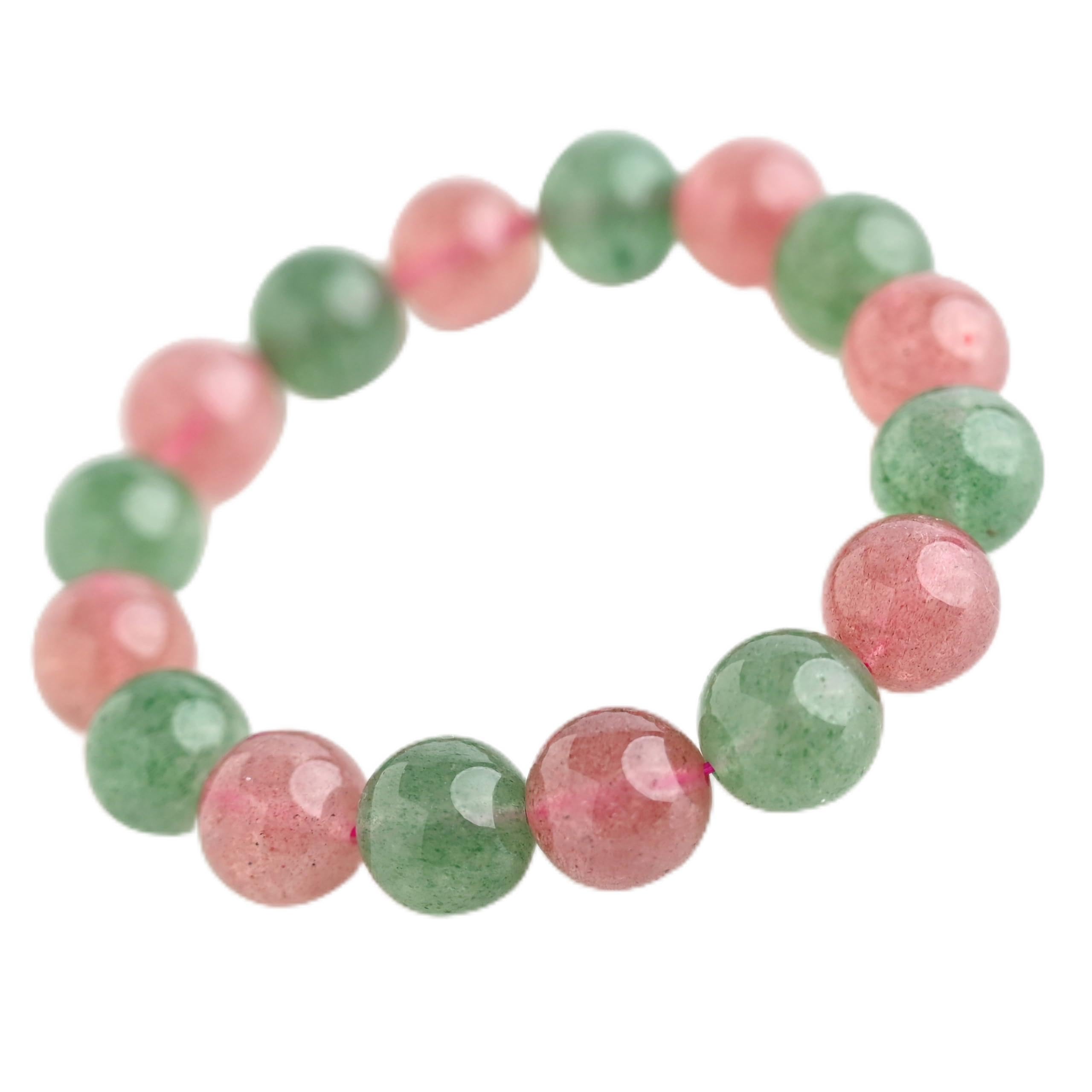 

[Eigado] Strawberry & Green Quartz Bracelet, 13mm beads, 16 beads, inner diameter approx. 17cm, natural stone, power stone, good luck charm,