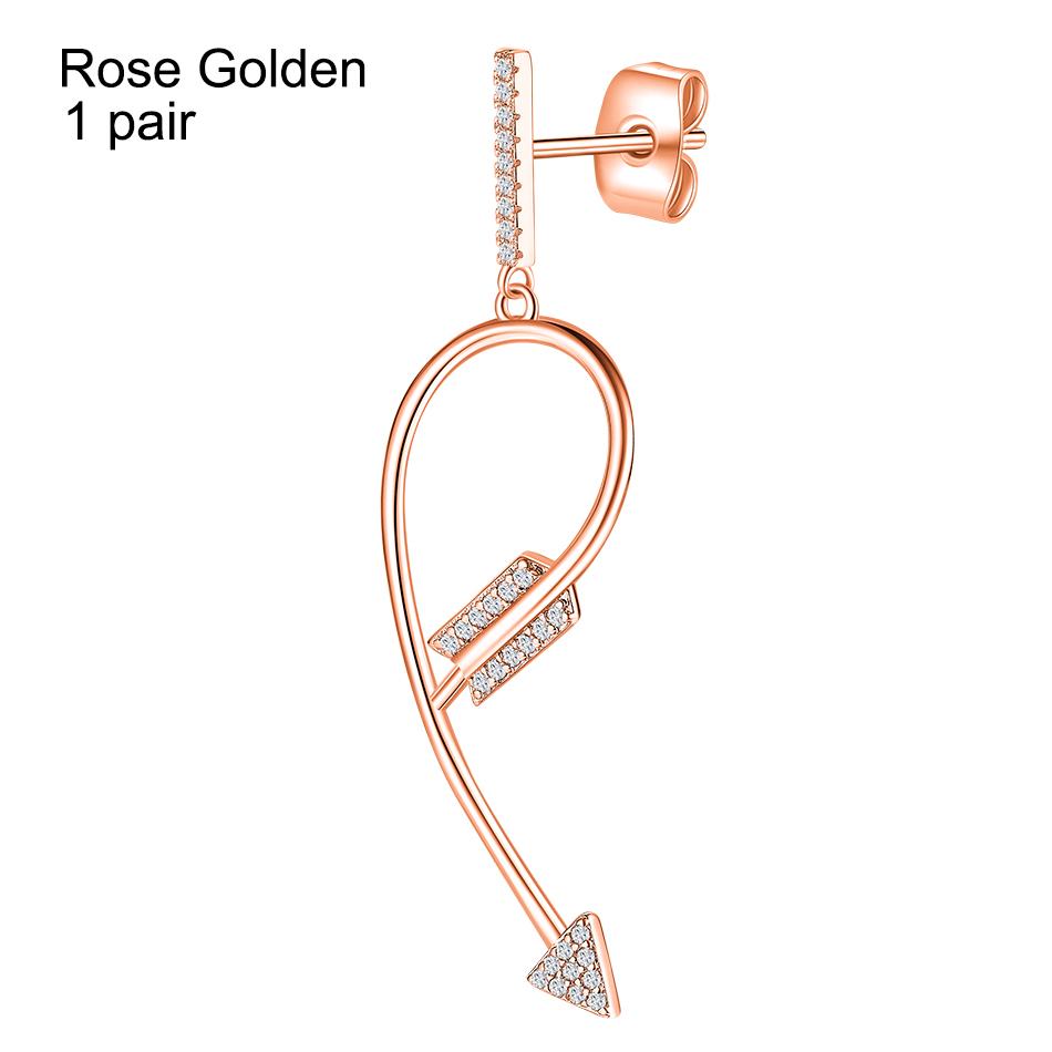 

Сережки з геометричними стрілками, білий циркон, мідь, платина, 14-каратне золоте рожеве золото