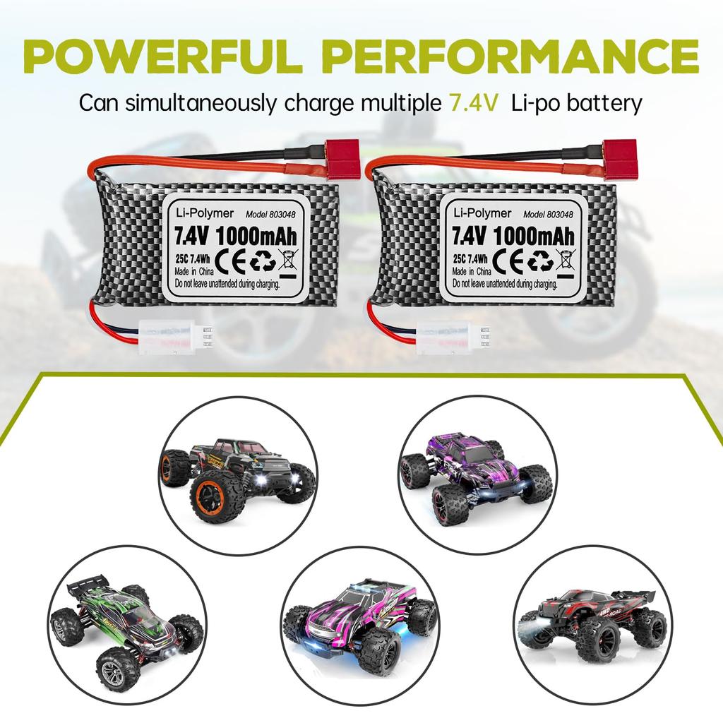 2PCS 7.4V 1000mAh T-Plug Lithium Battery for 18858 18859 18859A 18859E HM163 HM164 35-DJ03 35-DJ04 SN-DJ02 16889 16889A 16890 2845 2846 Q901 Q902