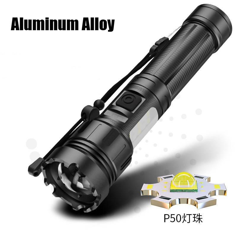 Leistungsstarke LED-Taschenlampe, USB-wiederaufladbar, 7 Modi, Fackel mit COB-Licht, Magnet am Heck, Outdoor-Camping-Laterne, Verwendung einer 18650-Batterie
