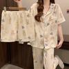 Girl Soft Cute Cartoon Piggy Summer Cloud Cotton Short-Sleeved Pajamas Women'S Love Three-Piece Set Loungewear