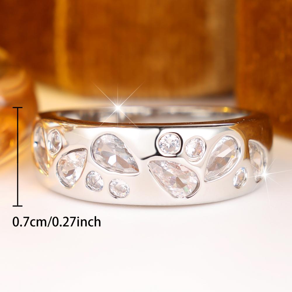 Luxury Wide Band Ring 2 Colors Available Teardrop Round Zircon Jewelry for Women Party
