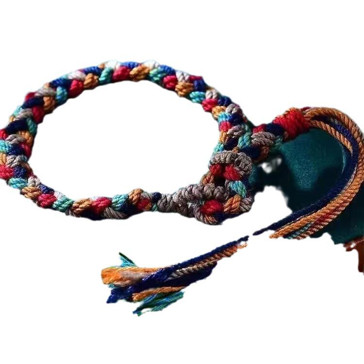 Hand-Woven Tibetan Cotton Bracelet - Colorful Ethnic and New Chinese Style Accessory.