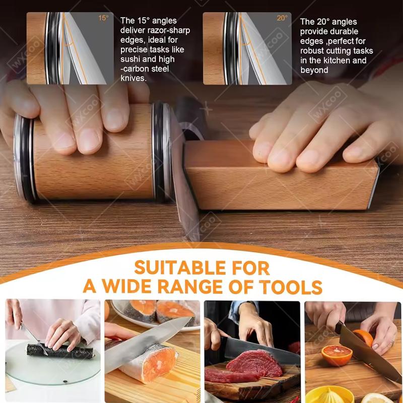 Affilacoltelli a Rullo Professionale Porta Coltelli Magnetico Kit Pietra per Affilare Angolo di 15 Gradi Affilacoltelli a Rullo