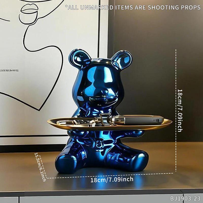 Scultura Artistica di Orso Assortito con Vassoio in Metallo Statuetta Decorativa per Ingresso, Soggiorno, Scrivania d'Ufficio e Esposizione in Casa