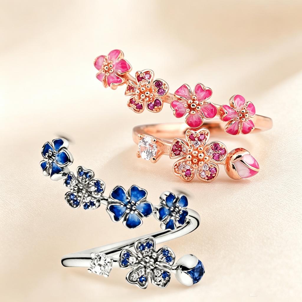 Anello S925 in Argento Smalto Rosa Fiore di Pesco Cristallo per Donne Semplice Raffinato Gioiello per Matrimonio Festa