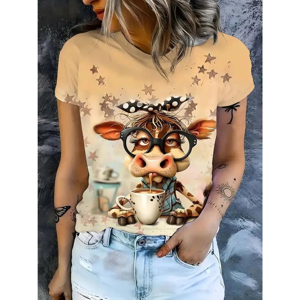 Sommer Damen T-Shirt Kreativ Lustig 3D Gedrucktes Kurzarm T-Shirt Modisch Bequem Weich Atmungsaktiv Groß Locker T-Shirt