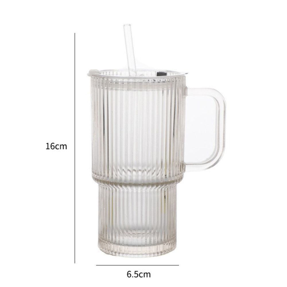 Portable Large Capacity Glass Straw Cup Durable Handle Transparent Glass Tumbler Cup Sealed Cover Drinkware Office Use