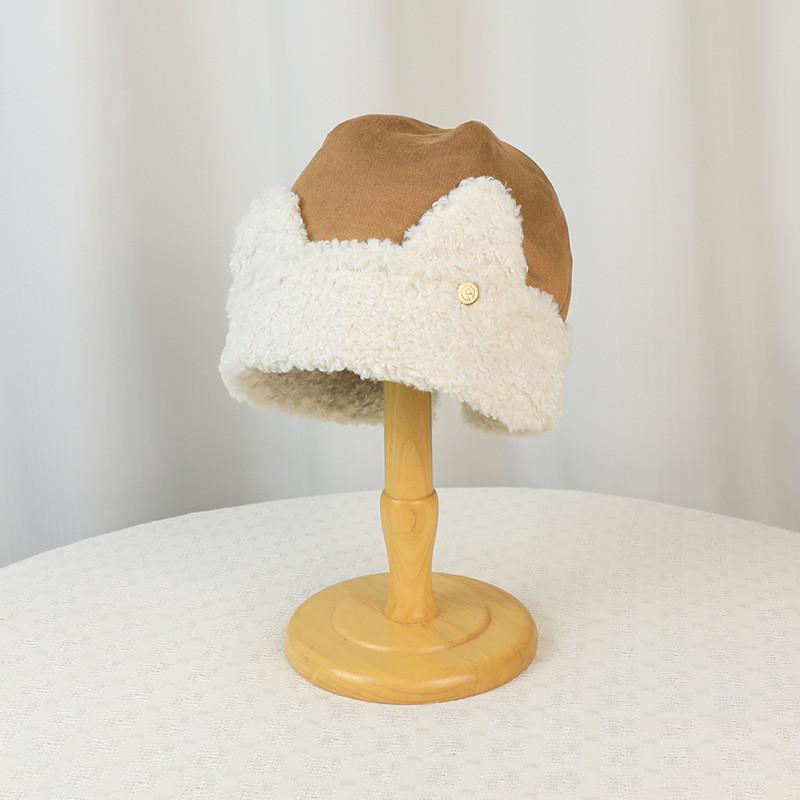 Winter Soft Fur Cat Ears Hat With Cover For Ladies Cold Weather хаки