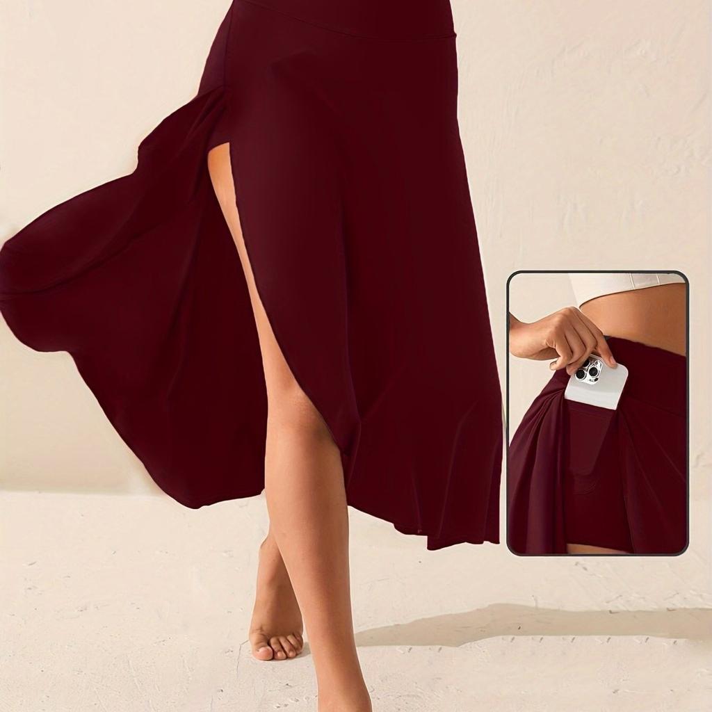 Women's Solid Color High Waist Temperament Elegant Slit Long Skirt Fashionable Slim Popular Skirt