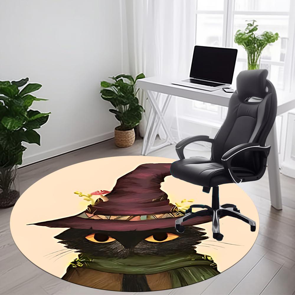 1pc Witch Cat Office Round Area Rug, Indoor Mat Suitable ForOffice, Under Office Chairs Bedroom Living Room Home Decor, Room Deco q031