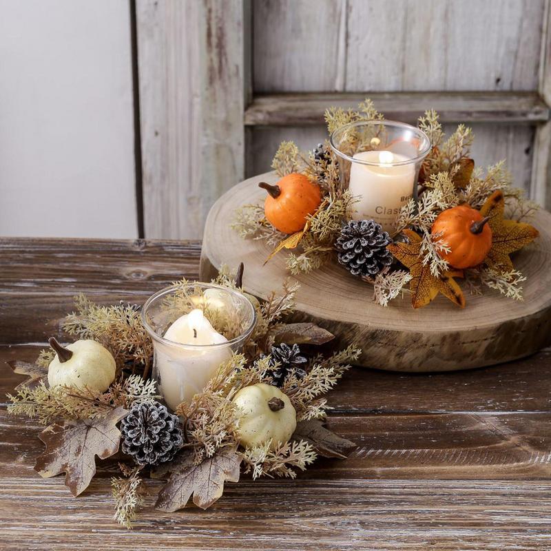 Artificial Flowers Candle Ring Fall Candle Garland Ring Decor Simple And Elegant Autumn Harvest Wreath For Shelf Door Handle