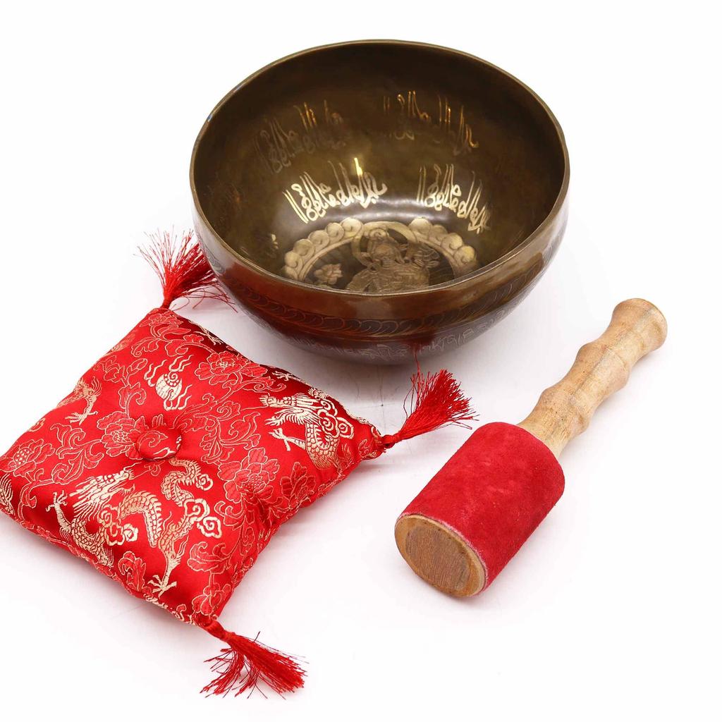 Singing Bowl Set Brass Golden Tara