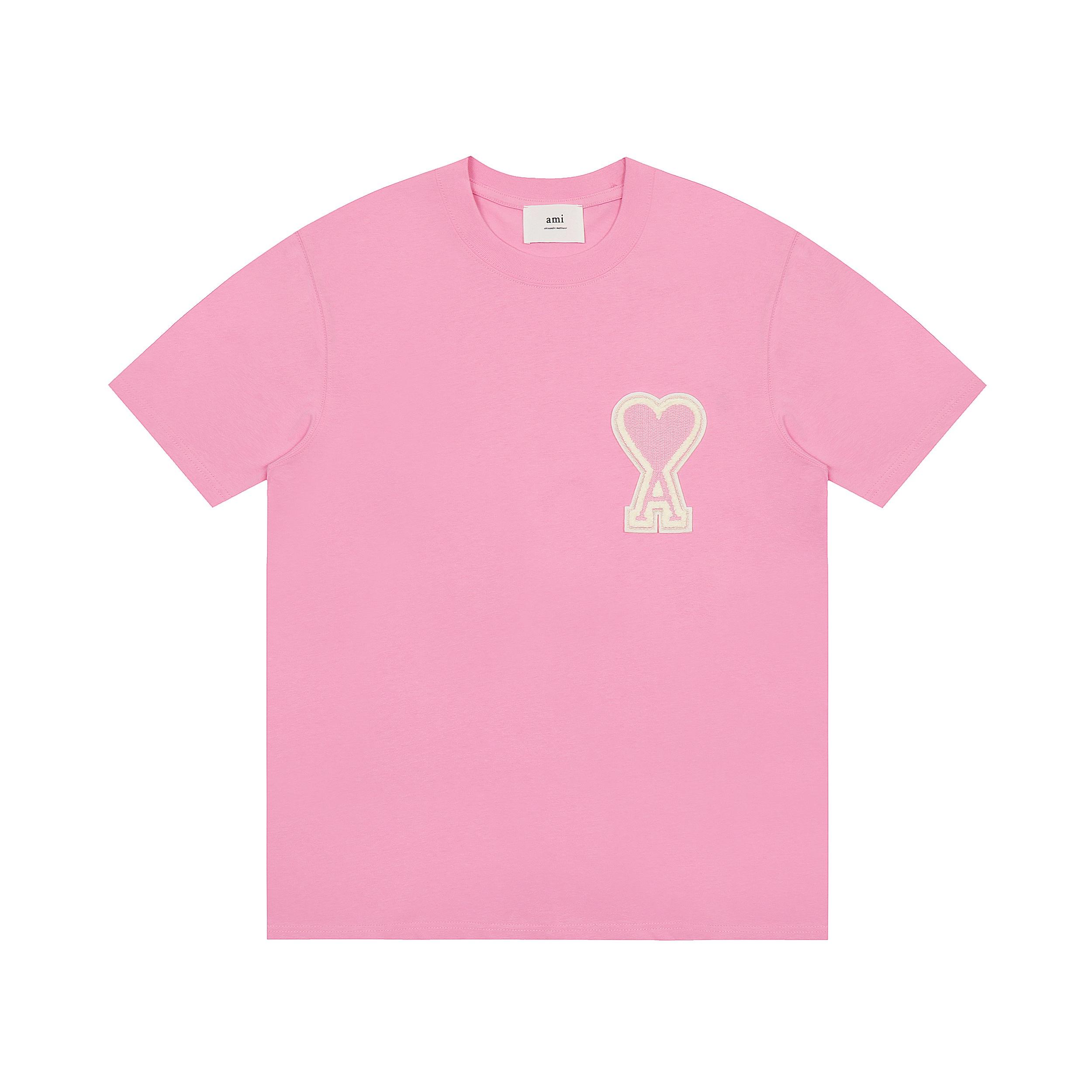 AMI Summer New Letter Woven Micro Label Pure Cotton Short Sleeved Loose Couple T-shirt L