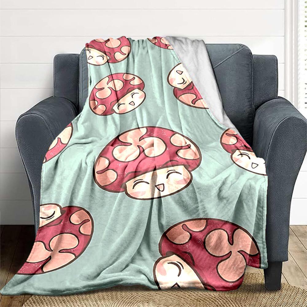1pc Mushroom Blanket, Lightweight Flannel Throw Blanket For Sofa, Bed, Travel096
