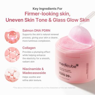 PDRON Pink Collagen Toning Gel Toner Pad 70 Pcs