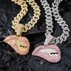 European & American Hip Hop Colored Diamond Biting Lips Pendant Necklace - Creative Cuban Chain Collection