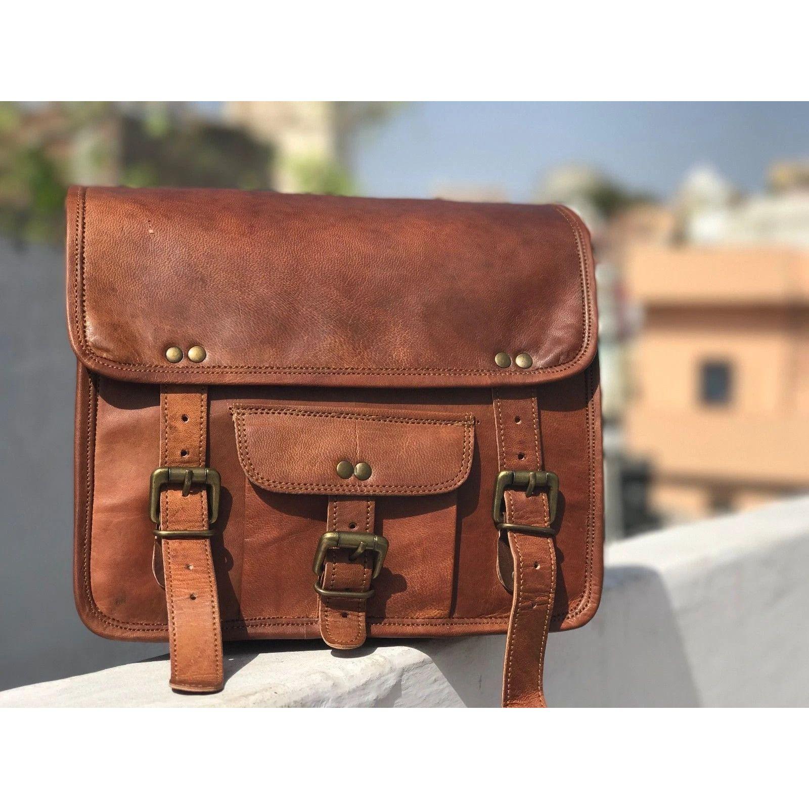 

1 Side Pouch Brown Leather Motorcycle Side Pouch Bike Bag Saddle Panniers New 13 x 10 x 4 in