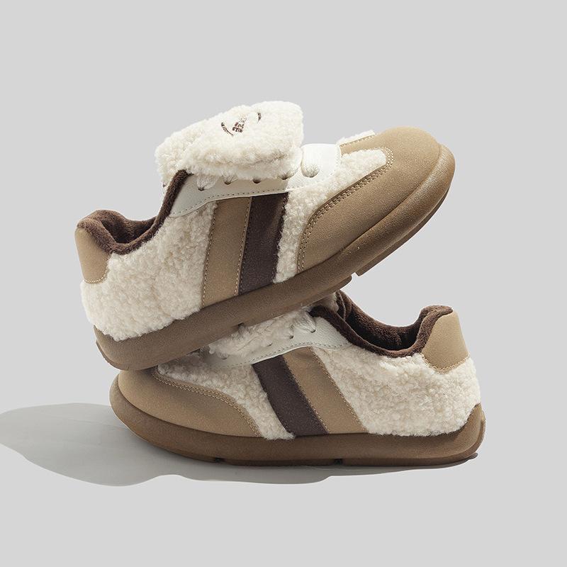Belle round head velvet German training shoes ugly cute mango wide head thickened warm flip puff student board shoes