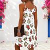Women Plus Size Criss Cross Cutout Neck Sleeveless White Floral Printed Fitted Curved Hem Dress