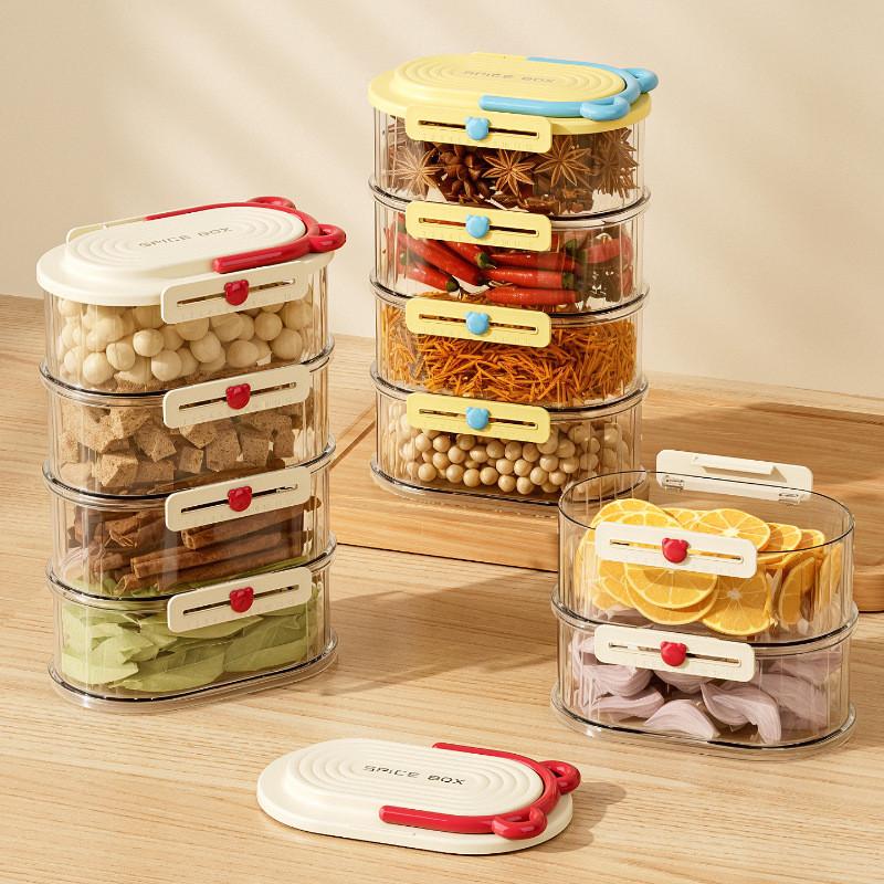 Food Storage Container With Sealed Lids For Kitchen Organization And Spice Preservation