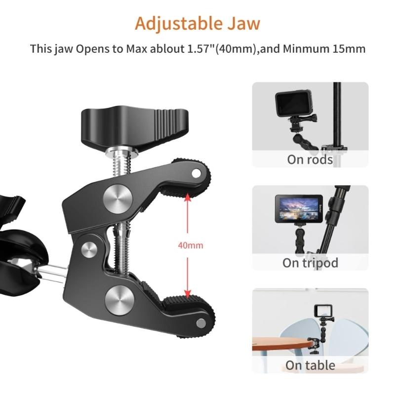 Aluminum Camera Clamp Mount Arm For Cameras with 1/4 And 3/8 Threaded Holes Multiple Function