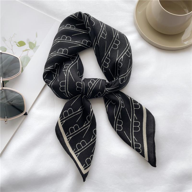 Spring and Summer New Letter Small Square Scarf Silk Scarf Herringbone Pattern Imitation Velvet Light and Soft Shawl Scarf Headscarf Scarf Female