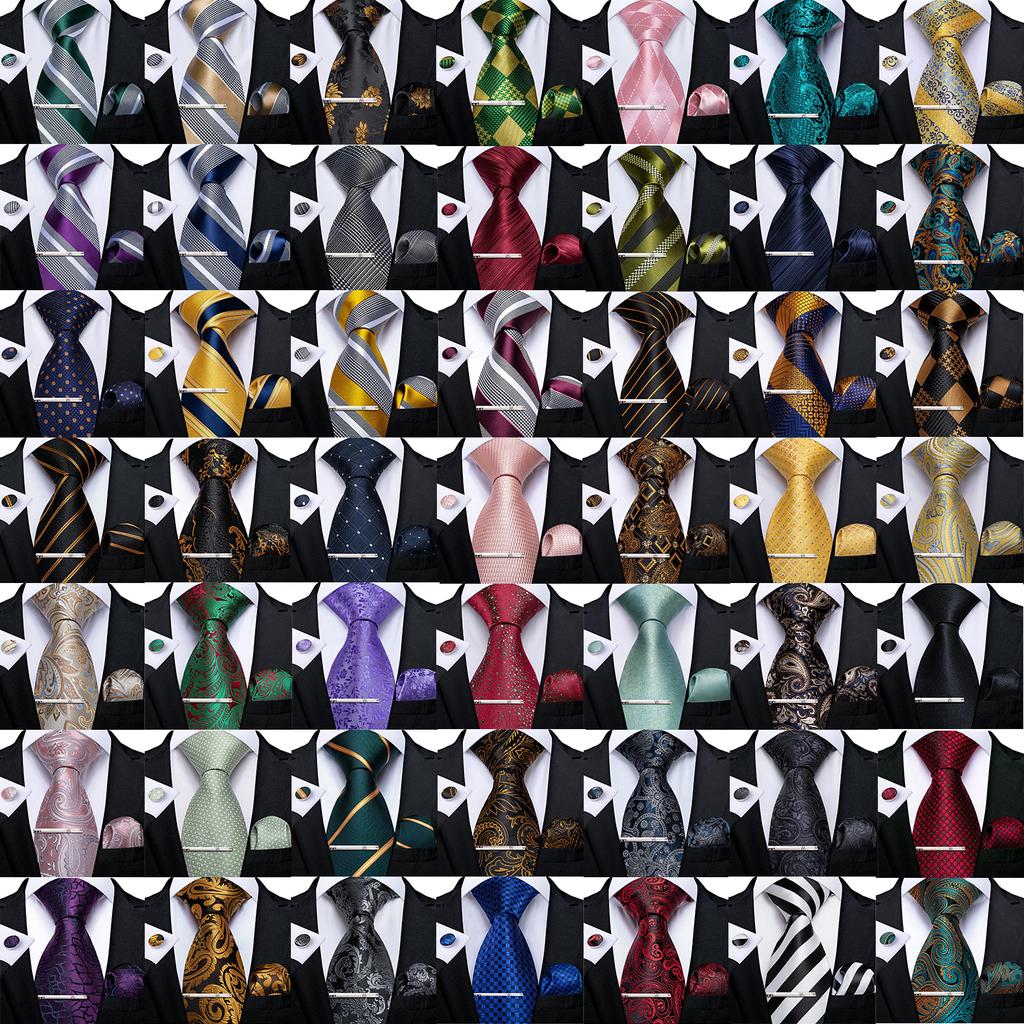 USA Silke slipssett for menn med klips Paisley stripete, firkantede mansjettknapper